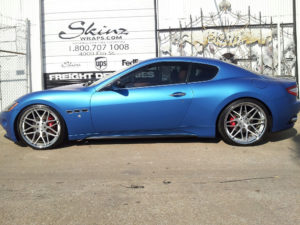 Metallic blue car wrap for Maserati