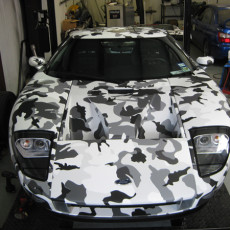 Custom-Snow-Camo-pattern-wrap-with-a-matte-laminate-on-a-Ford-GT-in-Austin